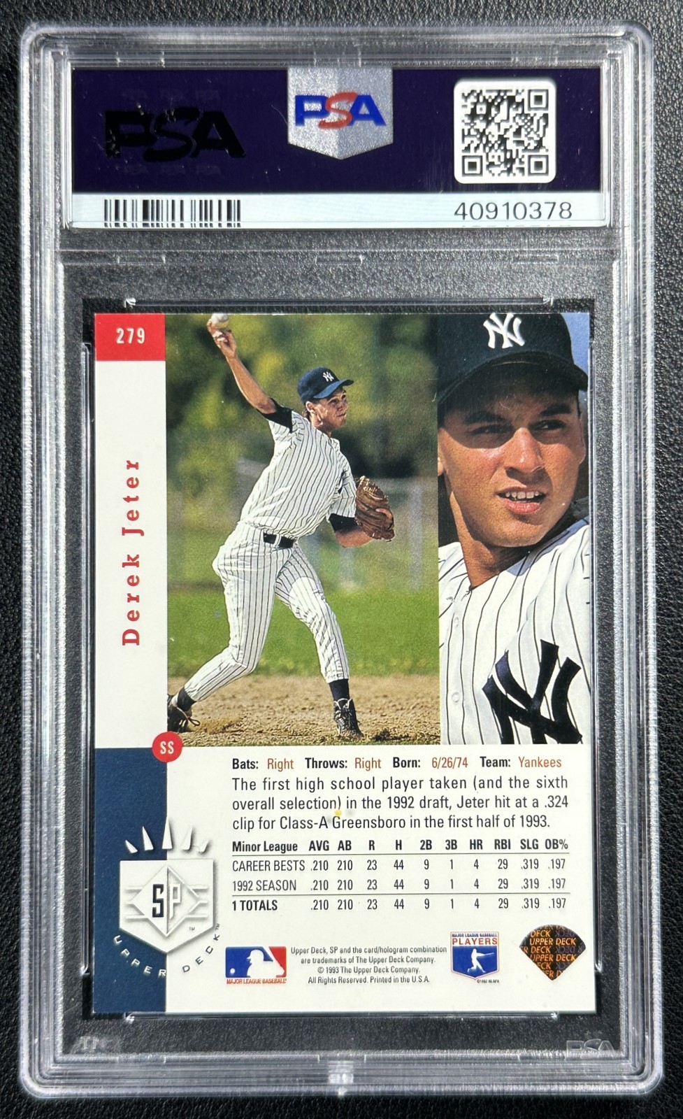 DEREK JETER PSA 8 1993 SP #279 ROOKIE FOIL RC YANKEES 0378 view 2
