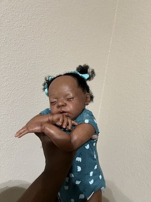 Realistic Reborn Girl Doll Medium Dark Skin Curly Black Hair Outfit Lifelike