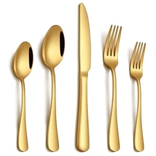 20 Piece Gold Silverware Set, Stainless Steel Flatware Set for 4 Food Grade C...