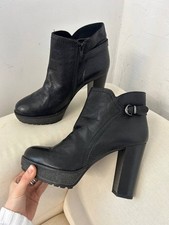 Leather lace up platform vintage ankle goth womens block heel boots, EU 40 US 9
