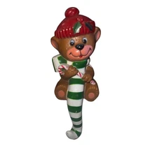 1982 Holiday Bear With Candy Cane Stocking Hangers