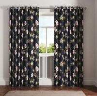 1 Pair TED BAKER Opal Floral Lined Eyelet Curtains 100% Cotton Slub in Navy
