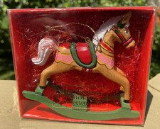 Vintage Wooden Handmade Rocking Horse Christmas Ornament Collector's Club w/ Box