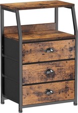 Image of Bedside Table Cabinet with 3 Drawer Nightstand Bedroom Storage Chest of Drawer
