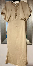 Oasis Women’s Beige Satin Maxi Dress UK 6 Short Sleeve Zip Closure