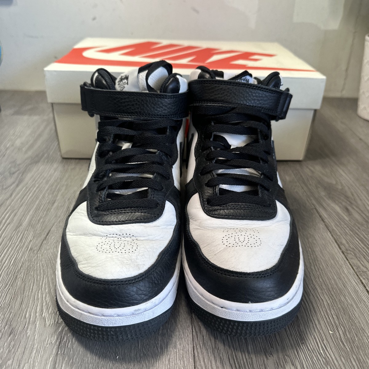 Nike Air Force 1 Mid Stussy Black White Sneaker Shoes Logo DJ7840