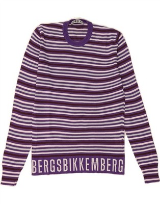 BIKKEMBERGS Womens Crew Neck Jumper Sweater UK 14 Medium Purple Striped DT94