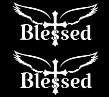 Blessed By the Cross Two 6" White Vinyl Decals Car Truck Windows Laptop Tablet