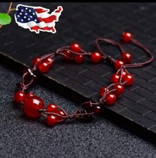 Handmade Round Natural Garnet Bead Healing Lucky Reiki Women Bracelet Xmas Gift