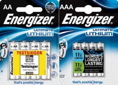 Energizer Ultimate Lithium Mignon AA, Mikro AAA 9V Block Batterien MN1500 MN2400