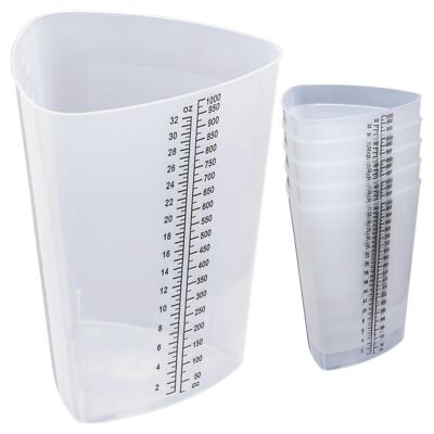 Plastic Graduated Triangular Intake Output Container 5 Pack 32 Ounce Threeside