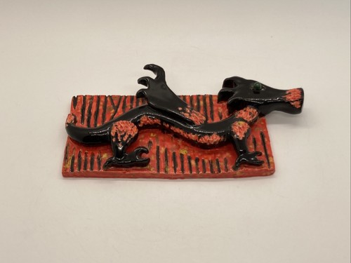 Unique OOAK Studio Art Pottery Sculpted Black Red Dragon Decoration 3.5 x 7.5" - Picture 4 of 8