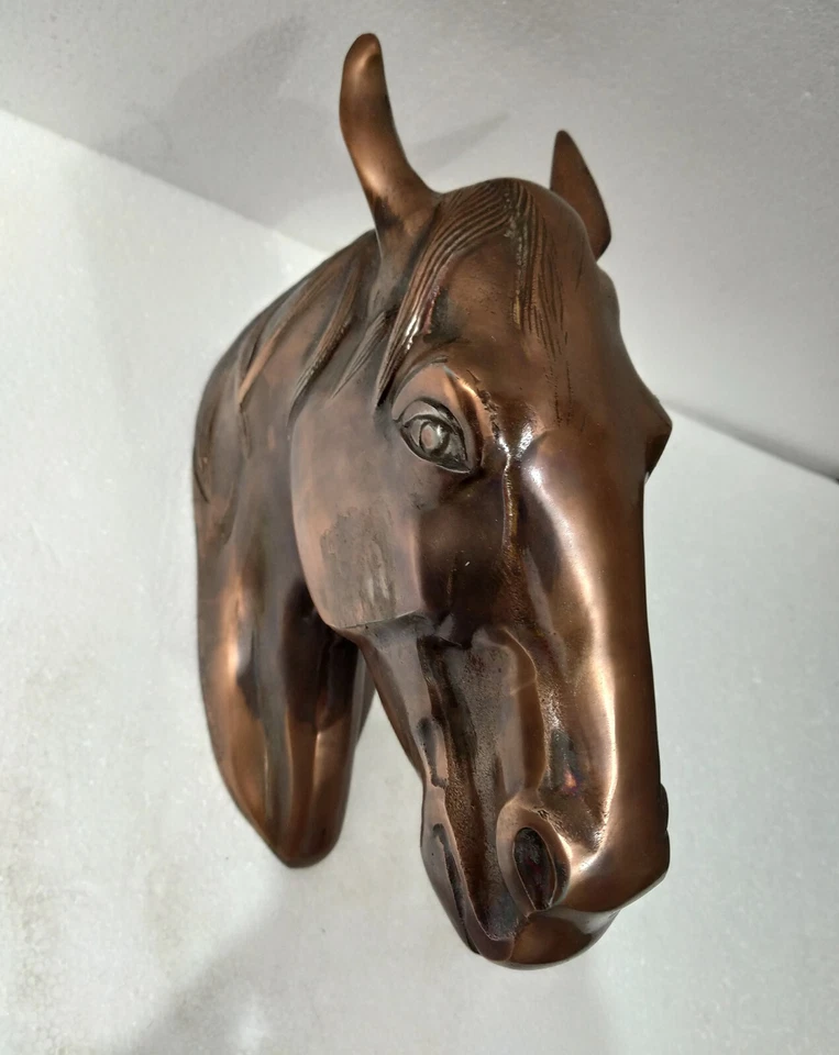 Escultura cabeza de caballo montaje en pared estatua de aluminio 10 pulgadas (acabado antiguo cobre) Foto 4 de 4