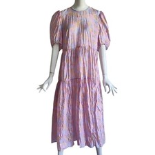 & OTHER STORIES Boho Coquette Puff Sleeve Semi Sheer Pastel Tiered Dress Sz 8