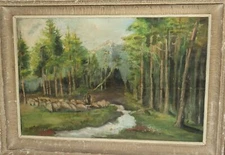 Vintage impressionist oil painting forest landscape