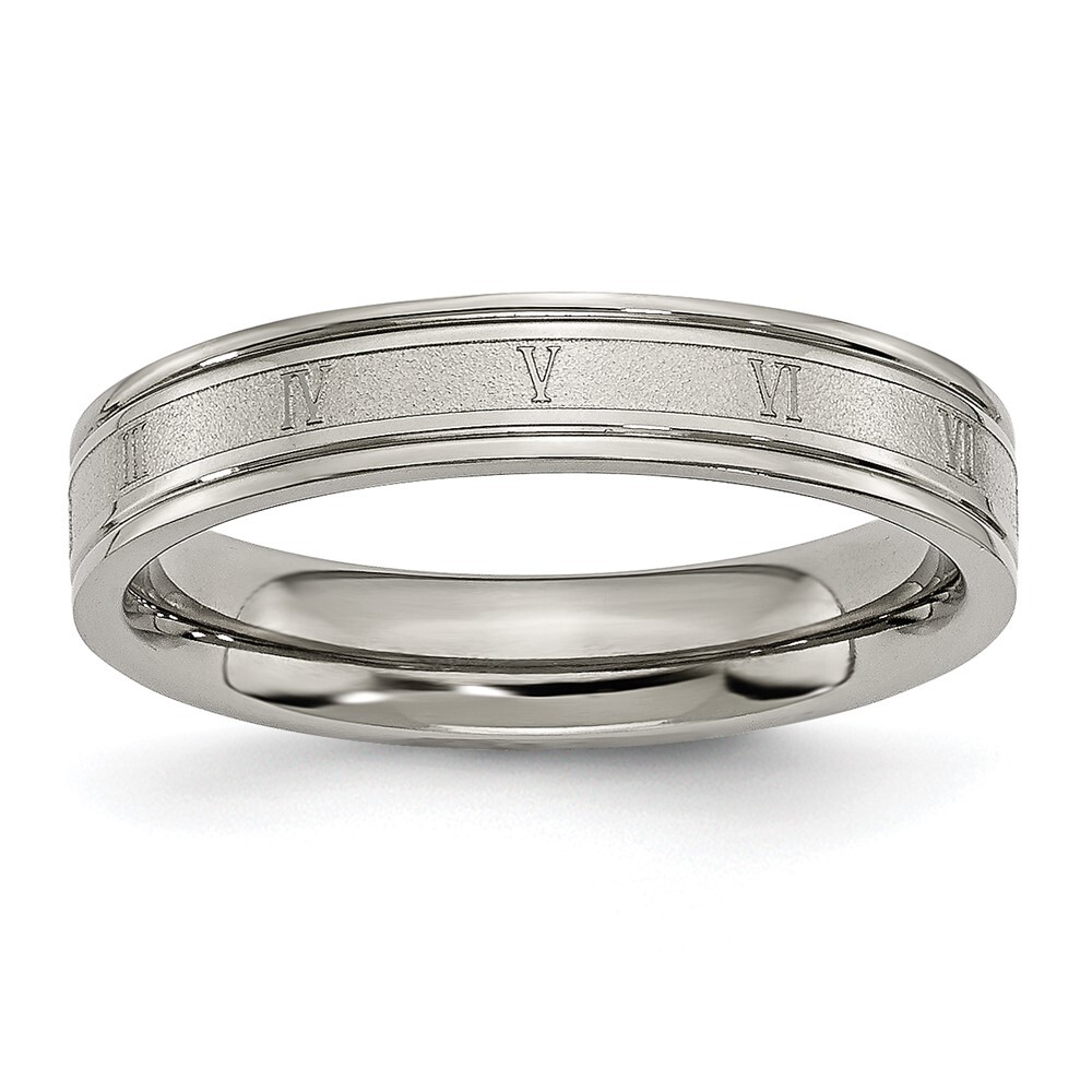Titanium Brushed Center 4mm Roman Numerals Band Ring Size 11