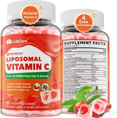 Liposomal Vitamin C 1000mg Filled Gummies for Adults & 60 Count (Pack of 1) 