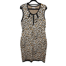Calvin Klein Knit Sweater Dress Sleeveless Brown Animal Print Women's Size L