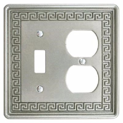 Wall Switch Plate Cover Toggle Outlet Greek Key Design Metallic - Pewter