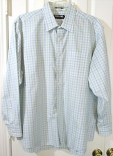 Pre-Owned Kirkland Men's LS White Dress Shirt, Blue  Green Grid, 18 35 