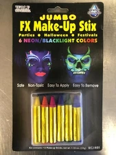 Wolf Novelties Jumbo FX Make-Up Stix 6 Neon/Blacklight Colors (12 Pack)