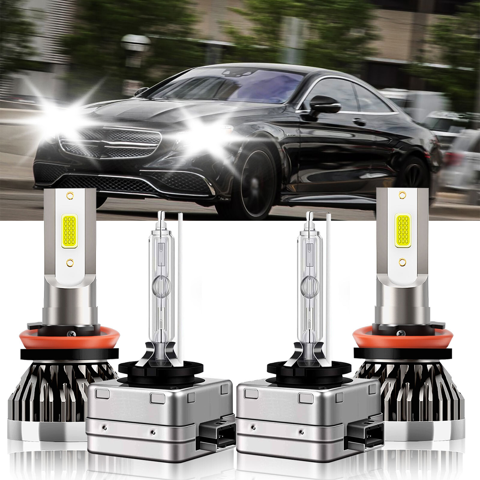 Combo LED HID Headlight Bulbs Hi Low Beam For Mercedes-Benz S65 AMG 2011-2013