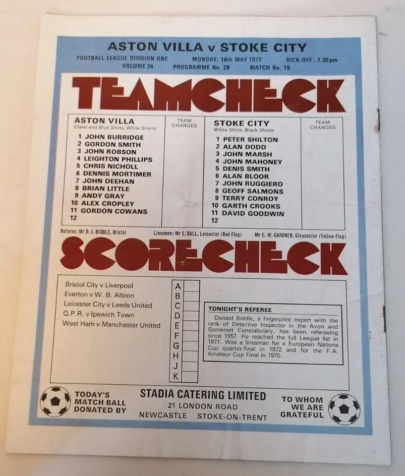 PROGRAMME - First Division Aston Villa Vs Stoke City Mon 16th May 1977 - Image 2 of 2