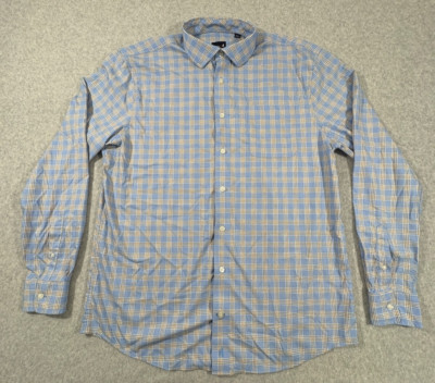 Johnnie O Canson Shirt Mens Large Blue Plaid Performance Soft Breathable Stretch