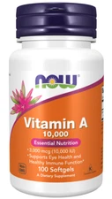 NOW Foods Vitamin A Essential Nutrition 10000IU 100 Softgels 03/27EXP