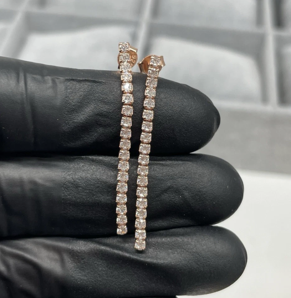 ORECCHINI ARGENTO 925 RAMATO DONNA PUNTILUCE ZIRCONI BRILLANTI PENDENTI FIRMATI - Immagine 3 di 4