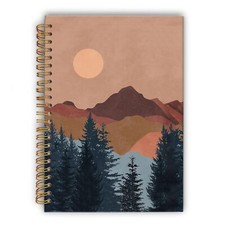 Abstract Boho Sun Mountain Spiral Notebook,Laminated Hard Cover,College Ruled...