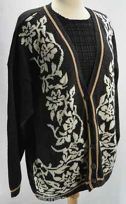 VTG LAUREN ALEXANDRA Floral Cardigan L LARGE Button Down Sweater Coat Top V neck