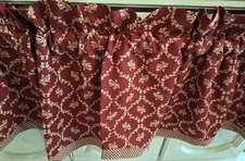Curtain Valance Rustic Primitive Red Floral Raghu Collection Scalloped