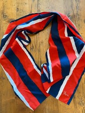 Vintage Vera Neumann Silk Neck Scarf Striped Red White  Blue 45" x 10"