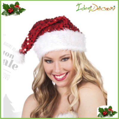Cappello da babbo natale donna con paillettes cappellino Santa - Main Image