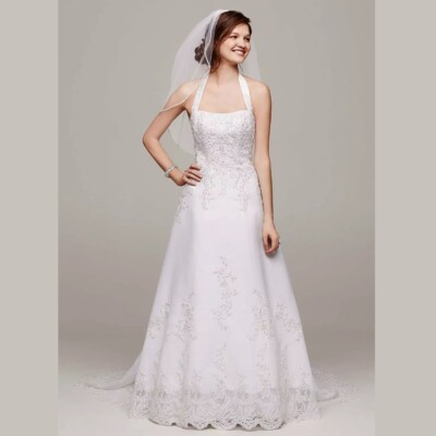 David’s Bridal Satin Halter A-line Wedding Gown With Beaded Lace $800 |  eBay UK
