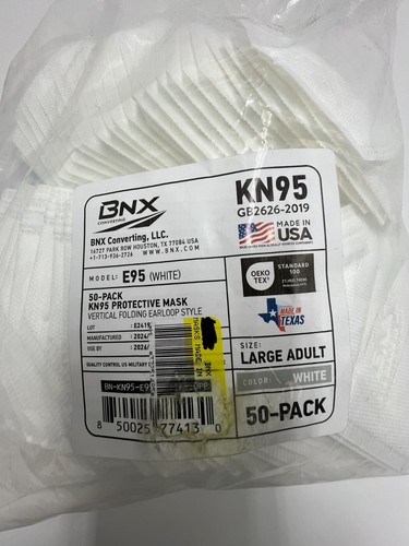 (QTY 50) BNX KN95 E95 Vertical Folding Earloop Style Protective Mask White - Bild 5 von 6