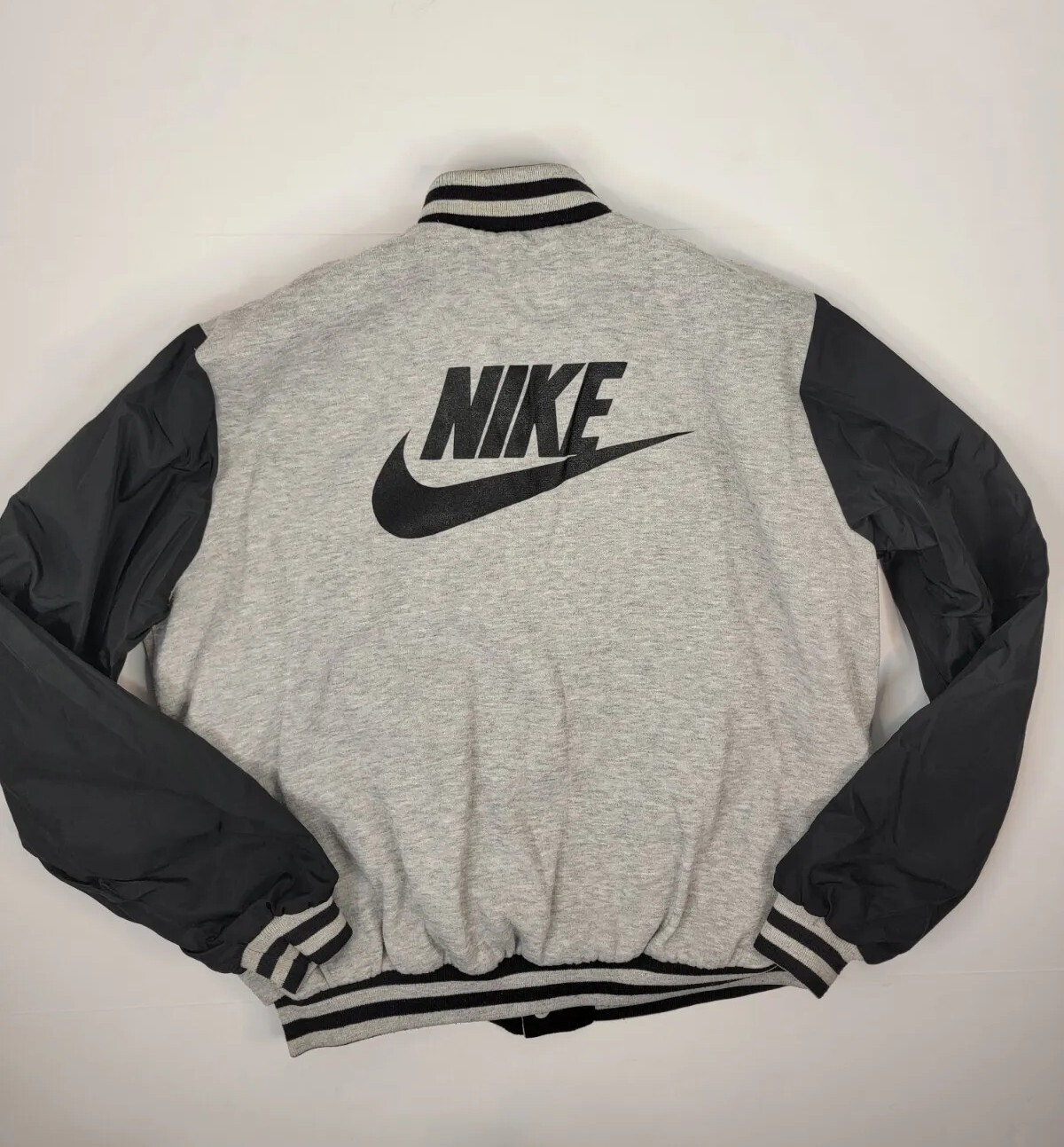 NIKE SZ L Bomber Jacket Gray Black 