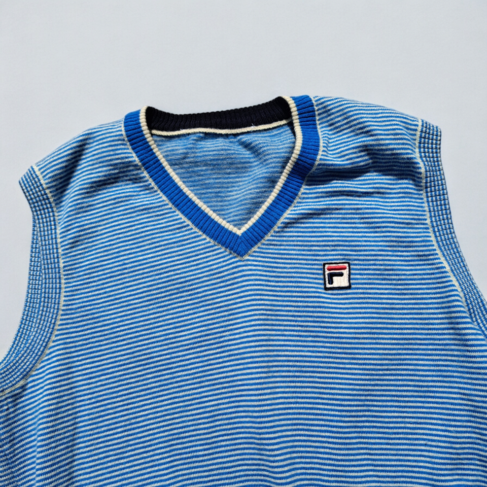 FILA Weste Tennis Casual Gestreift Reiner Wolle Made IN Italy Vintage