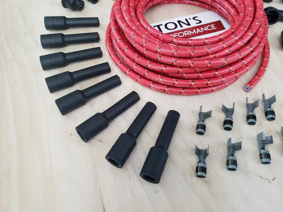 Kit de cables de bujía cubiertos de tela universal de 8 mm hágalo usted mismo cables de colección v8 Rd Bk Yl Foto 3 de 4