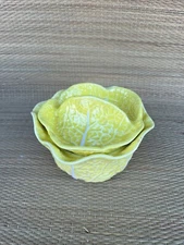Vintage Secla Pottery Majolica Yellow Cabbage Leaf Covered Sugar Bowl Portugal