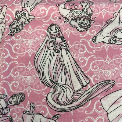Disney Princess Flannel Fabric Material Pink Belle  Ariel Snow Rapunzel Sketch