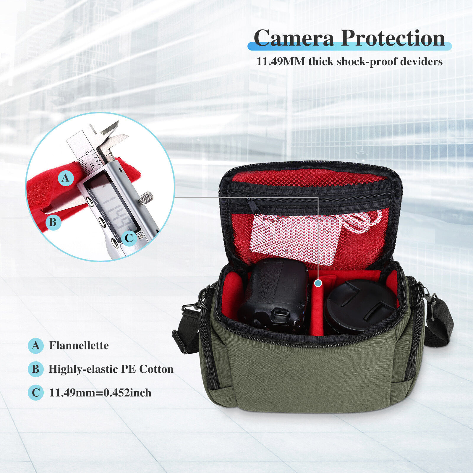 DSLR SLR Kameratasche Fototasche für Kameras Regenschutz Tragegurt Zubehörfäch