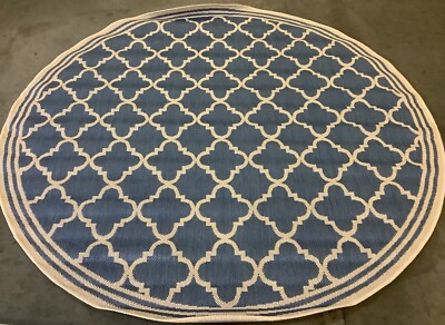BLUE / CREME 6'-7'' X 6'-7'' Round Flaw in Rug Reduced Price 1172668026 LND121M-6R