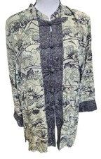 Chico's Vintage Silk Asian Top Size 1/Medium Tunic Boho Mandarin Collar