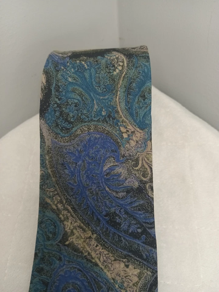 Corbata con estampado de cachemira azul helado y tostado Colours By Alexander Julian 57" por 3 1/2" Foto 2 de 4