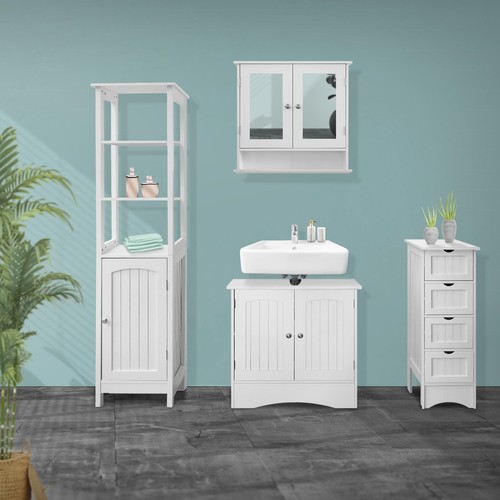 Mueble armario alto madera MDF con estanterías para cuarto baño 40x160x32 cm - Imagen 5 de 5