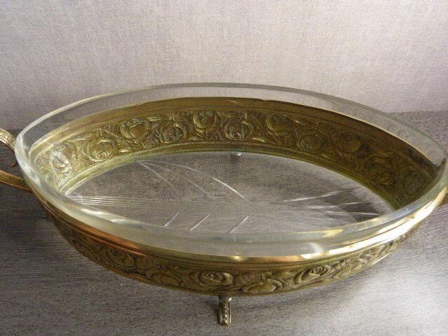 jardinière , centre de table en verre et laiton ,vintage(ch19) - Photo 3/4