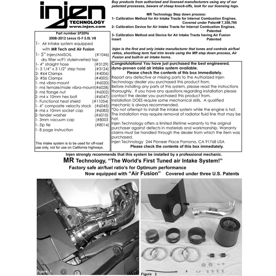 Injen SP2096P Polished Aluminum Cold Air Intake for 2008-2012 Lexus IS-F 5.0L V8 - Image 4 of 4