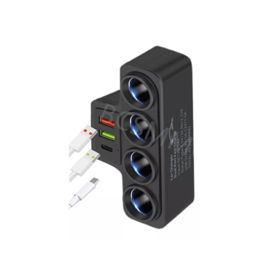 4 Way Car Cigarette Lighter Adapter QC 3.0 Fast Charger Socket Splitter  Outlet